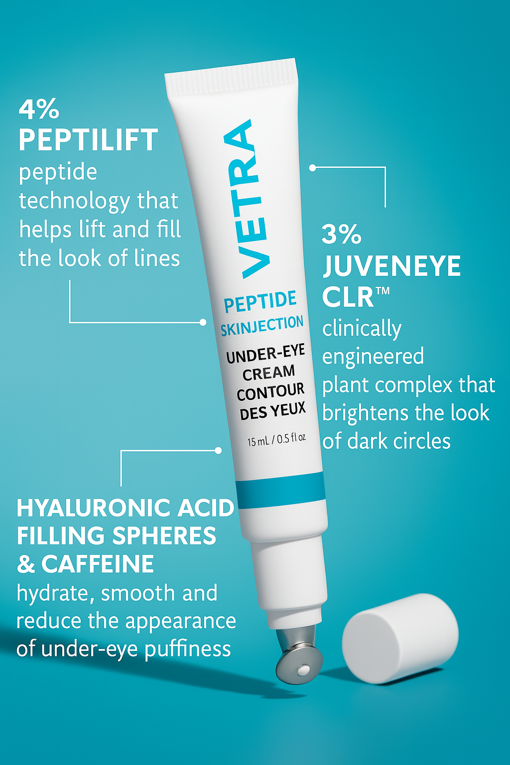 Vetra Peptide Skinjection Fill + Fix Under-Eye Cream, Brighten Under Eyes, Peptide Under-Eye Brightening Cream